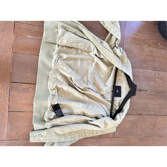 7 For All Mankind Embroidered Eyelet Sleeve Bomber Jacket Green Size Medium - Picture 13 of 13